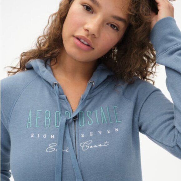 Aeropostale Tops - Junior Girls Aeropostale Full Zip-Up Eighty Seven Blue Large Hooded Sweatshirt